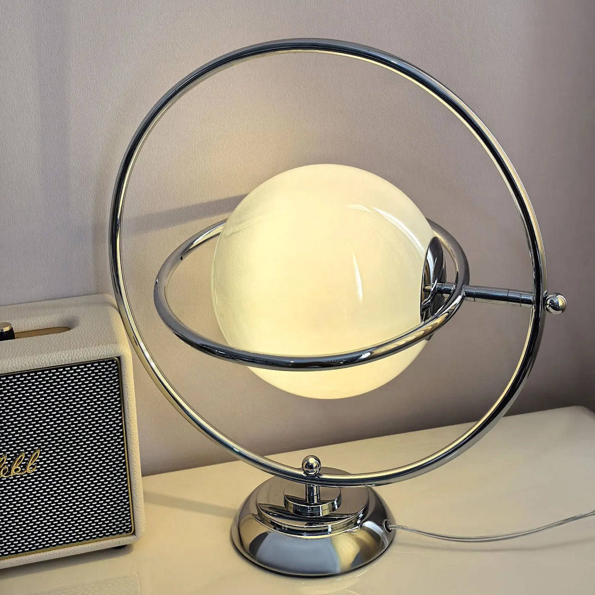 Lunar Glow Modern Desk Lamp – Elegant Glass Table Light