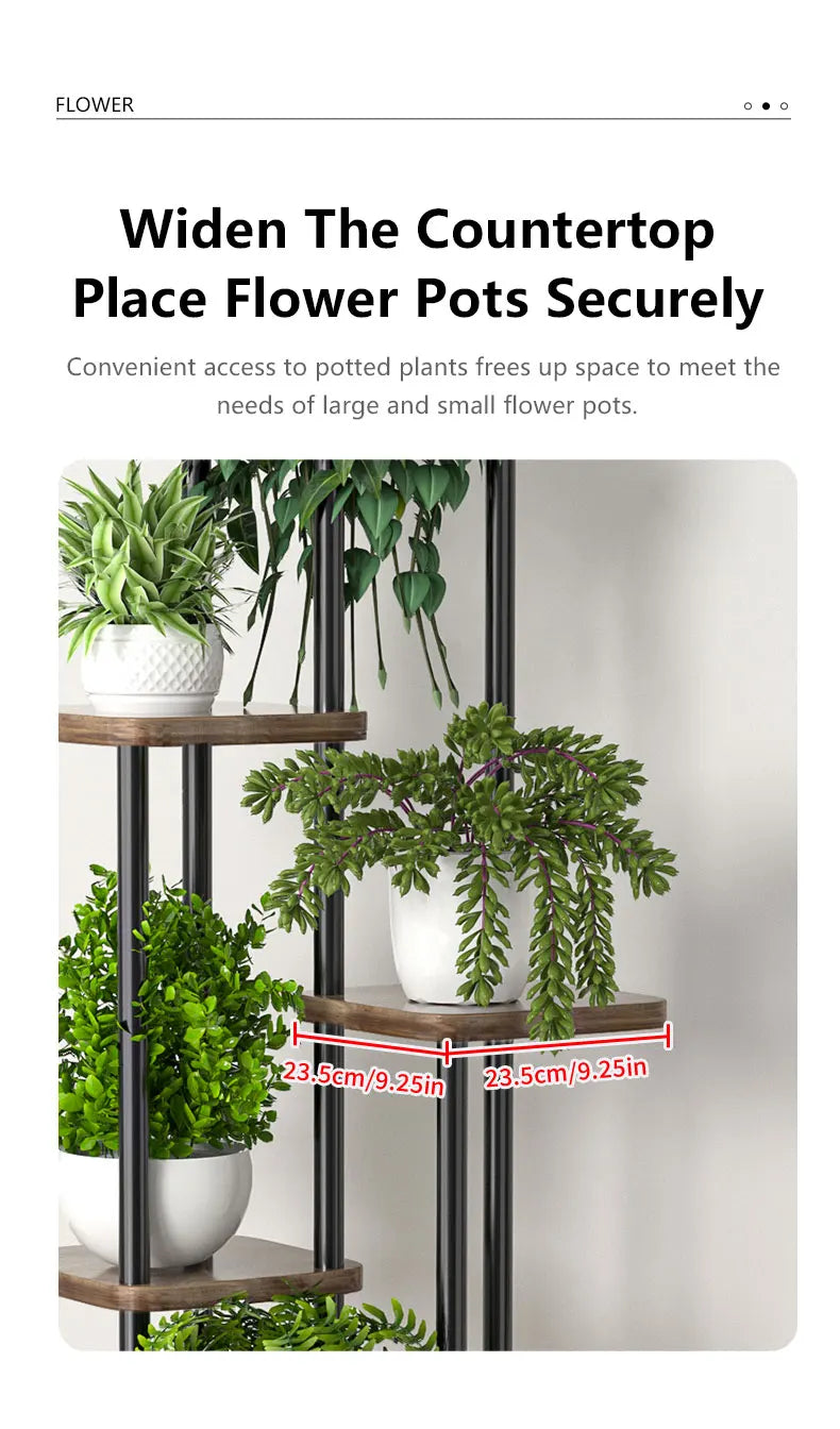 Metal Frame Plant Stand with 5 Wooden Shelves