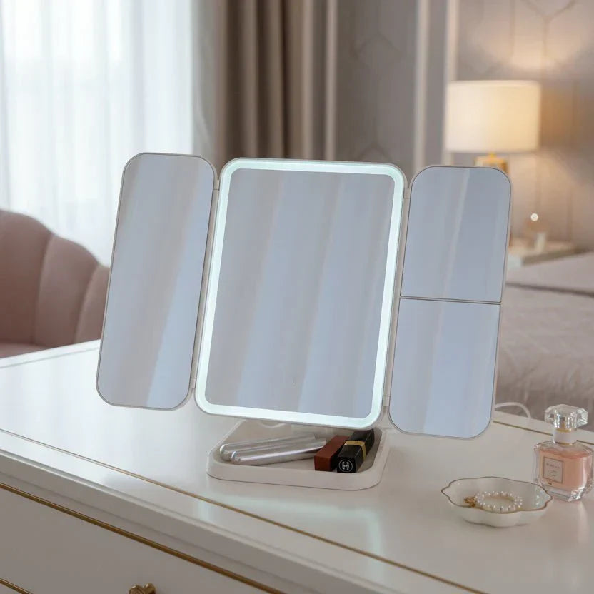 IllumiView Tri-Fold LED Mirror with Customizable Lighting