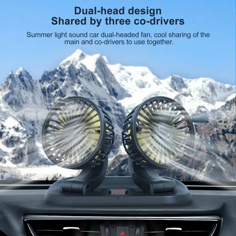 12V Car Dual Fan | Adjustable Airflow & Temperature Display