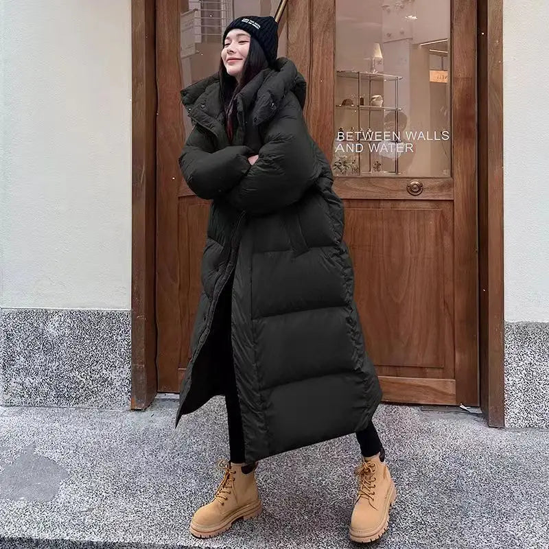 Women’s Long Hooded Down Coat | Lightweight Insulated Puffer | Oversized Fit | Warm Winter Outerwear