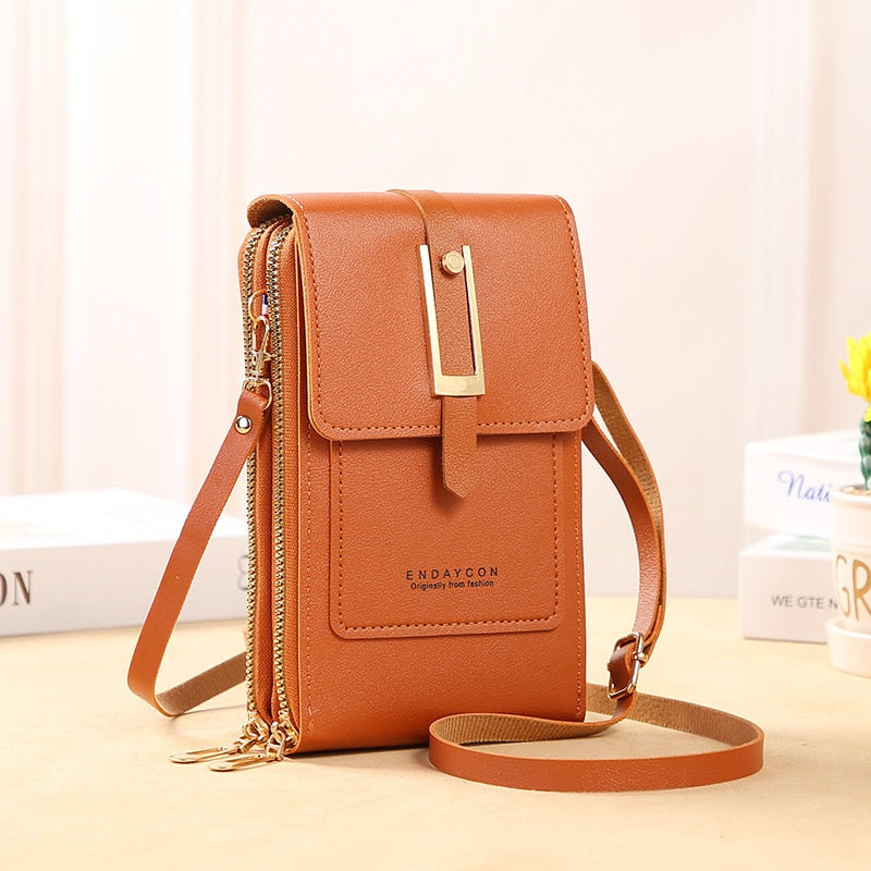 Women's Smartphone Clutch | Transparent Touchscreen Window | Leather-Look with Card Holder | Adjustable Crossbody Strap