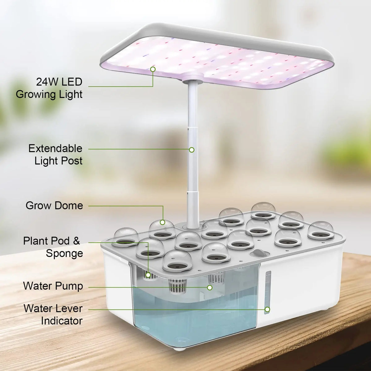 WiFi-Enabled Indoor Hydroponic Herb Garden with LED Lighting