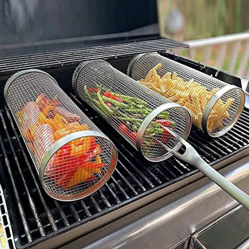 GrillMate Rotating Stainless Steel Barbecue Basket for Perfect Cooking
