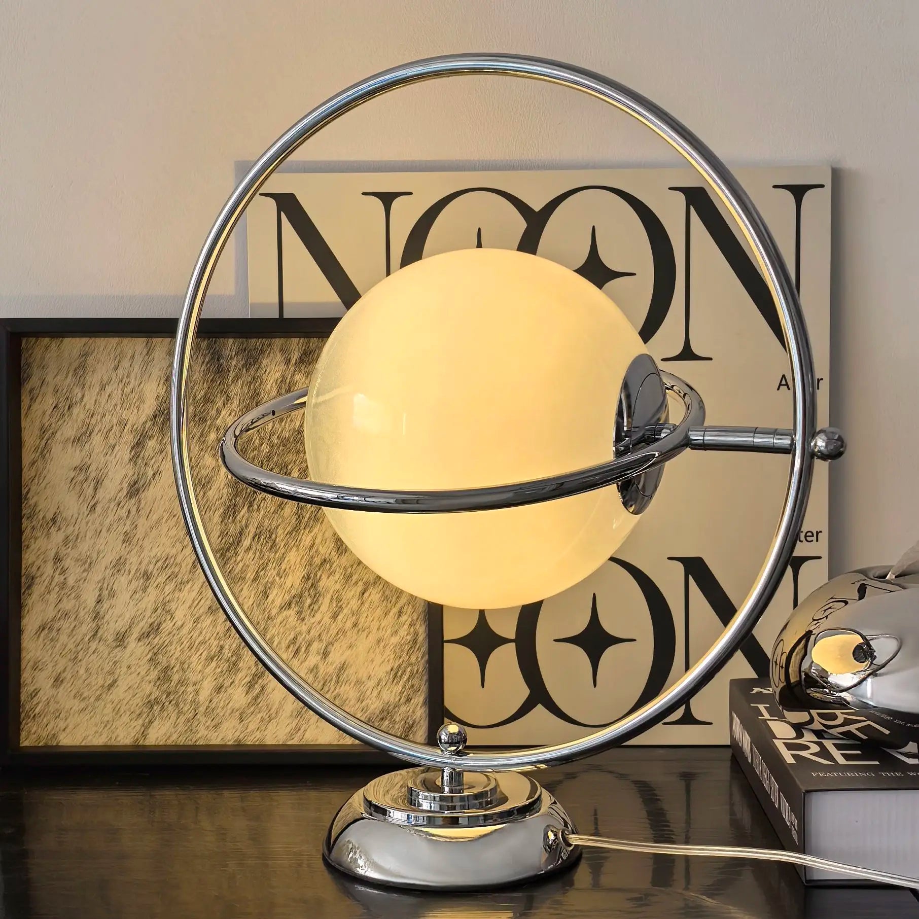 Lunar Glow Modern Desk Lamp – Elegant Glass Table Light