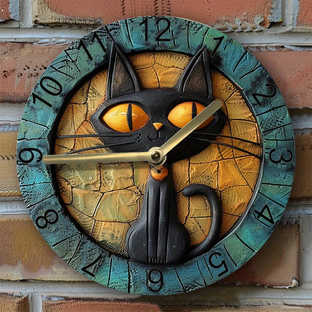 Cat Motif Wall Clock – Elegant Aluminum Design Wall Clock for Living Room, Kitchen, and Office