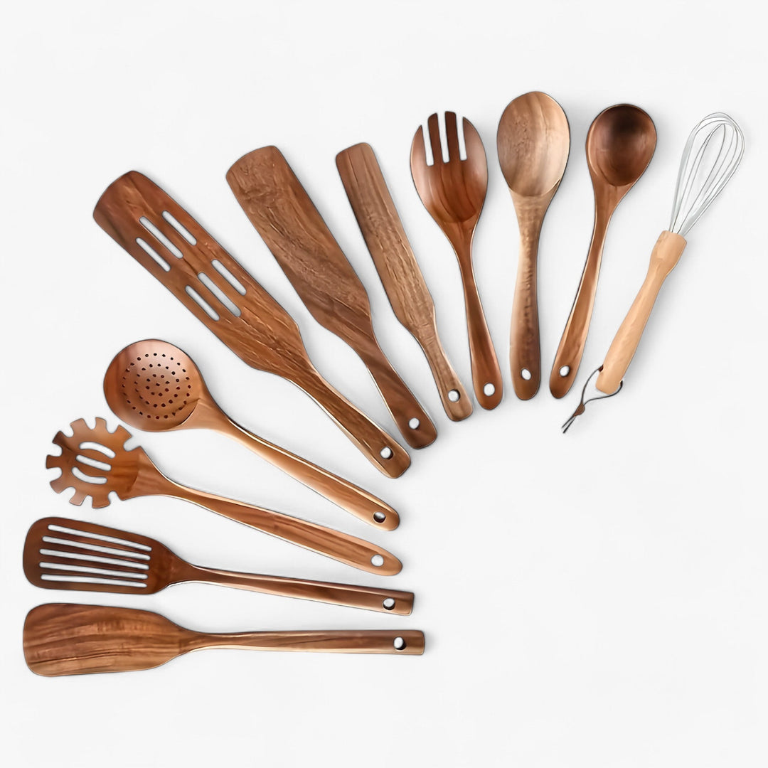 11-Piece Kitchen Utensil Collection – Includes Whisk in Wood