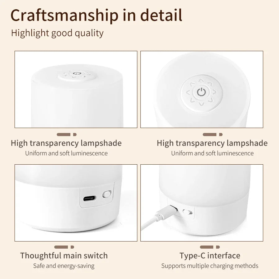 Adjustable Touch-Control LED Night Lamp – Cordless Rechargeable Light