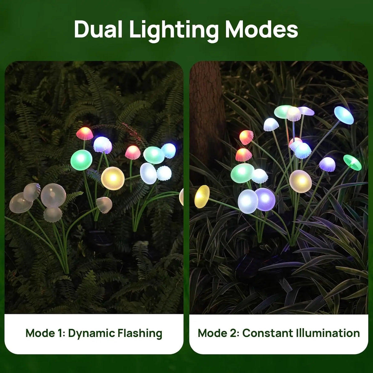 Set of 2 Solar Garden Lights with 6 Adjustable Mushroom Lamps