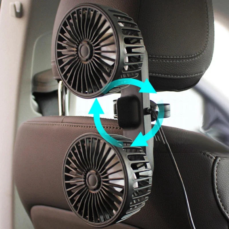 Versatile Dual-Head USB Car Fan with 360° Rotation & 3 Speeds