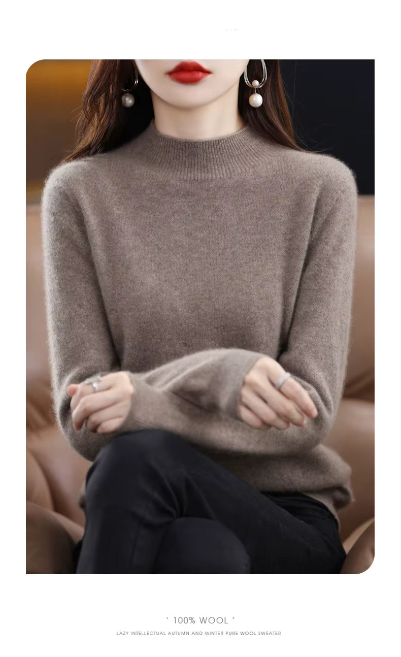 LuxeMerino Women's 100% Pure Wool Sweater for Chillier Days