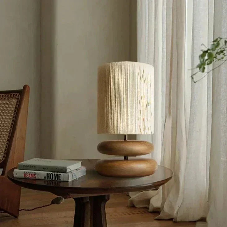Elegant Walnut Nightstand Lamp with Cozy Fabric Shade