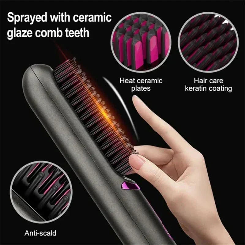 Portable Wireless Hair Straightening Brush for Effortless Styling