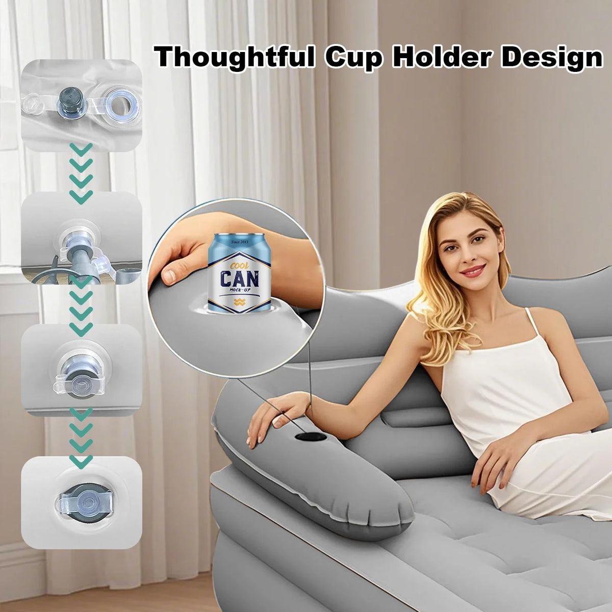 Inflatable Bed with Headboard for Home and Travel