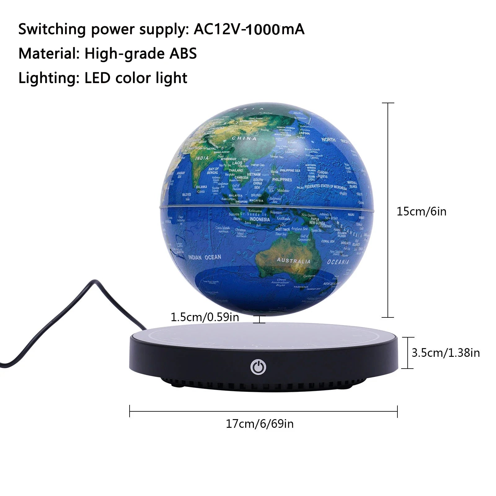 Magnetic Floating Globe with RGB Lights - 6 Inch Desk Decor
