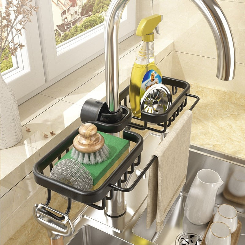 Kitchen Sink Organizer – Combined Sponge, Brush, and Towel Holder