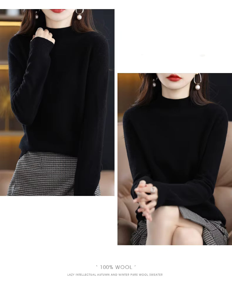 LuxeMerino Women's 100% Pure Wool Sweater for Chillier Days
