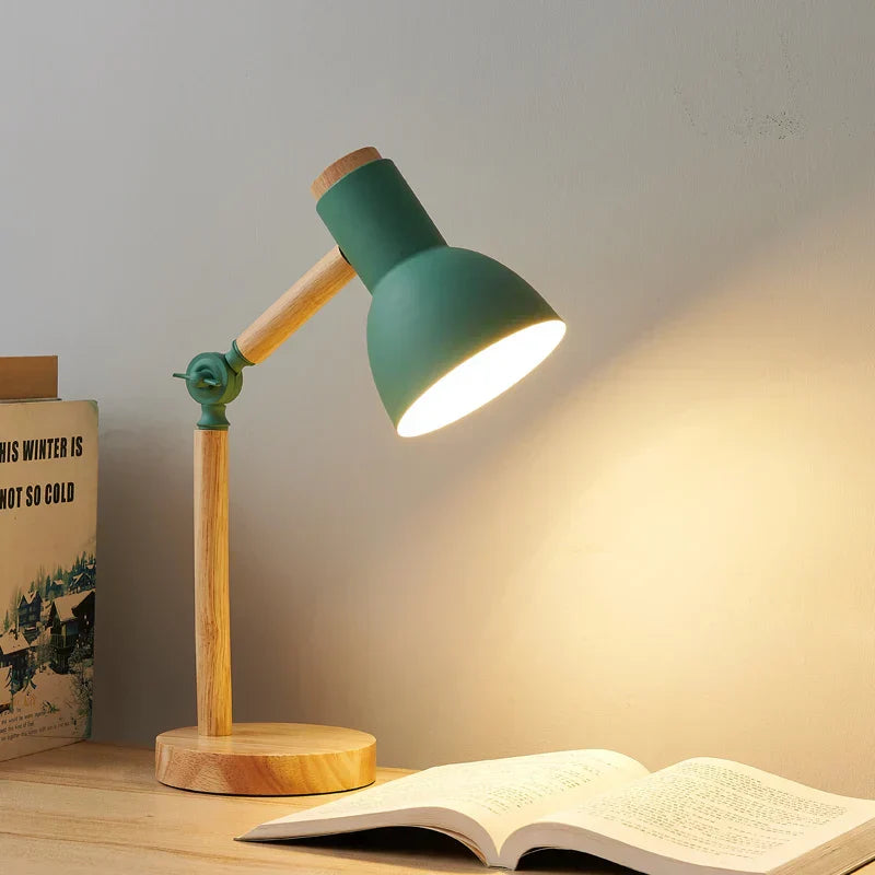 Stylish Natural Wood Desk Light with Adjustable Shade