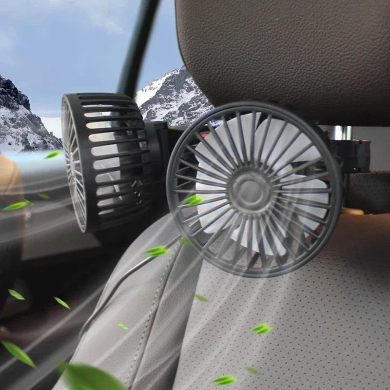 Versatile Dual-Head USB Car Fan with 360° Rotation & 3 Speeds