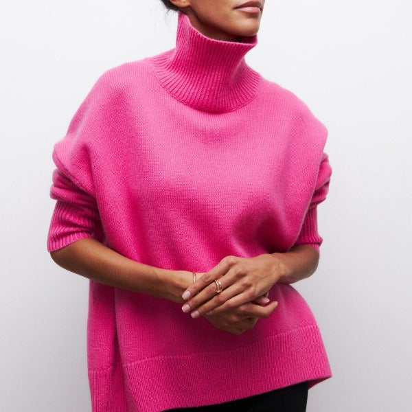Women’s Turtleneck Sweater | Oversized Knit Design | Ribbed Cuffs & Hem | Comfortable Fit for Cold Weather