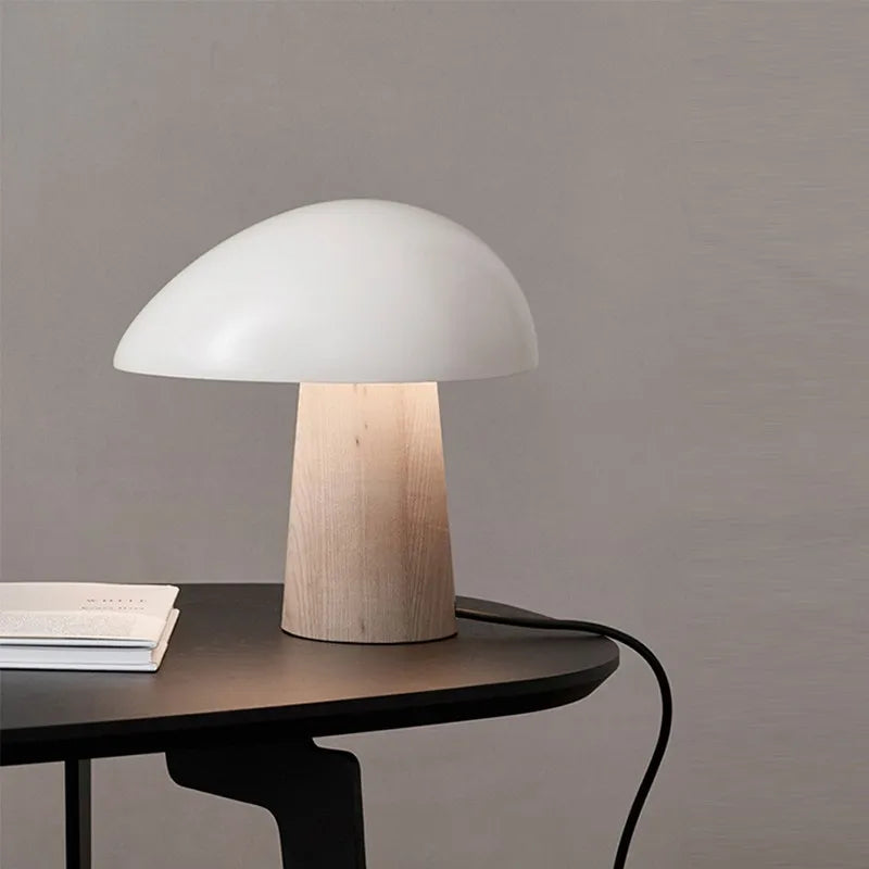 Haven Glow Mushroom Lamp with Natural Wood Finish