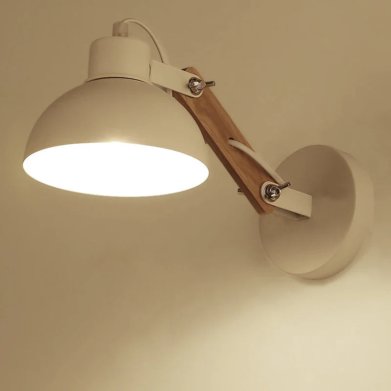 Elegant Adjustable Wall Lamp with Articulating Arm and Wood Accent