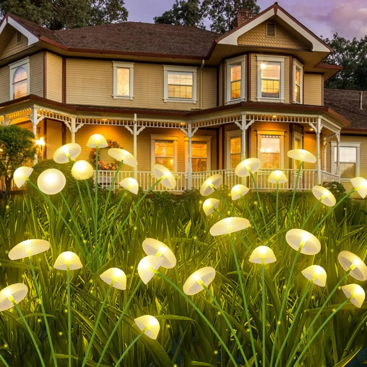 Set of 2 Solar Garden Lights with 6 Adjustable Mushroom Lamps