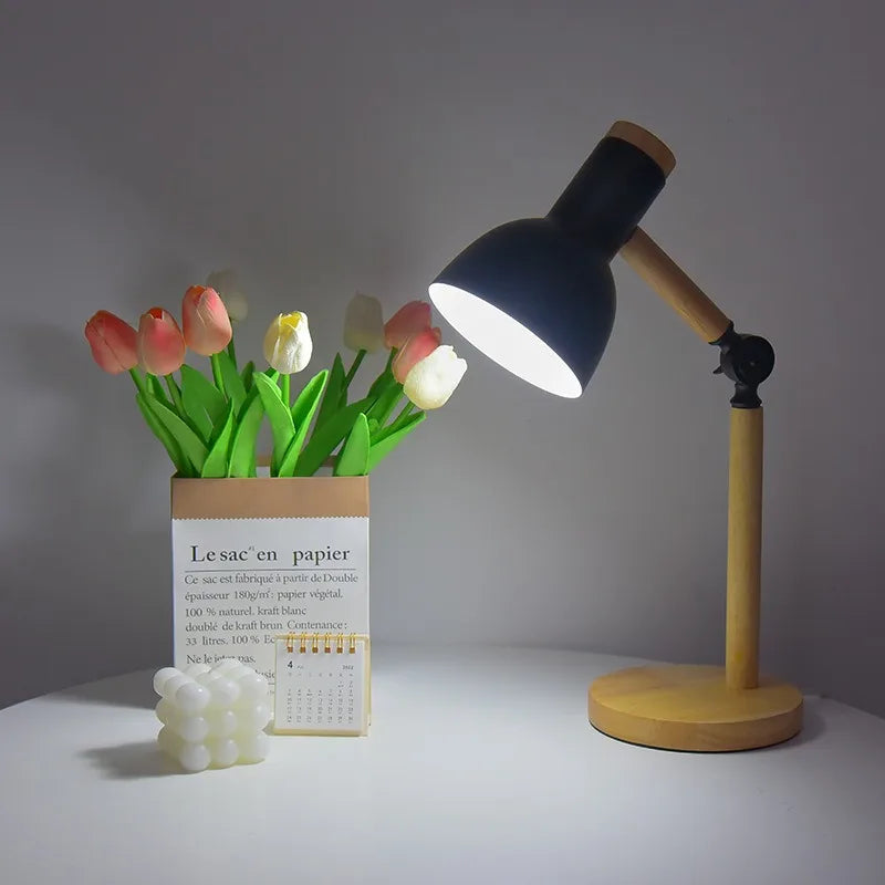 Stylish Natural Wood Desk Light with Adjustable Shade