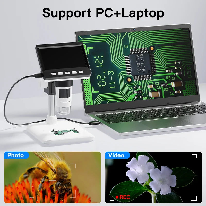 Compact 4.3-Inch USB Digital Microscope for Precision Tasks