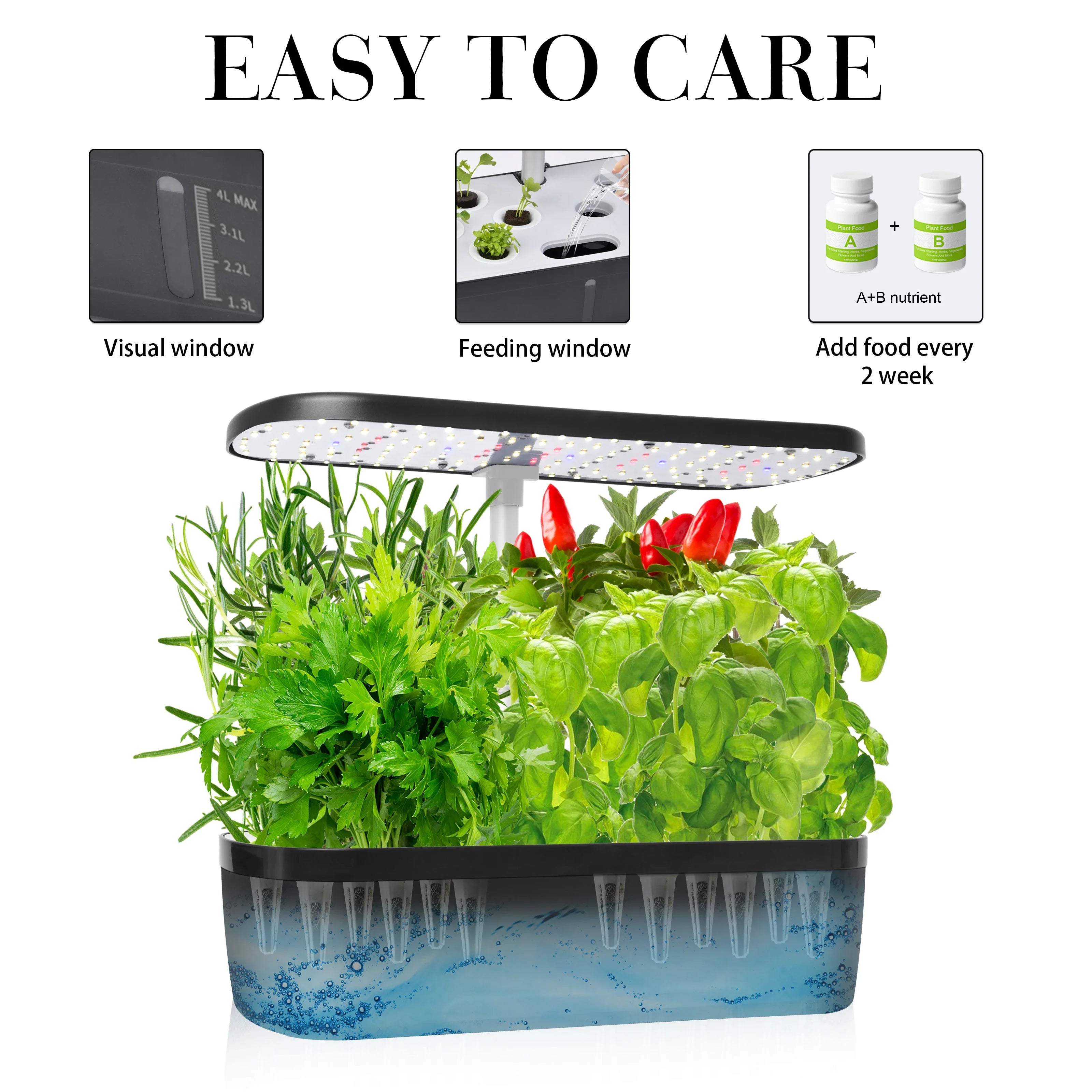 12-Pod Indoor Hydroponic Herb Garden with Smart Timer & LED Light