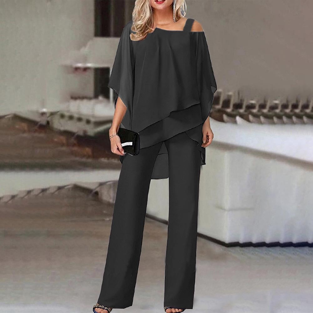 Women’s Cold-Shoulder Jumpsuit | Lightweight Polyester & Spandex | Wide-Leg Pants | Elegant Fit