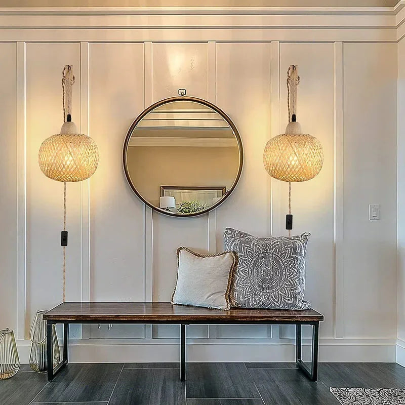 Natural Weave Wall Lantern - Handcrafted Rattan Light Fixture