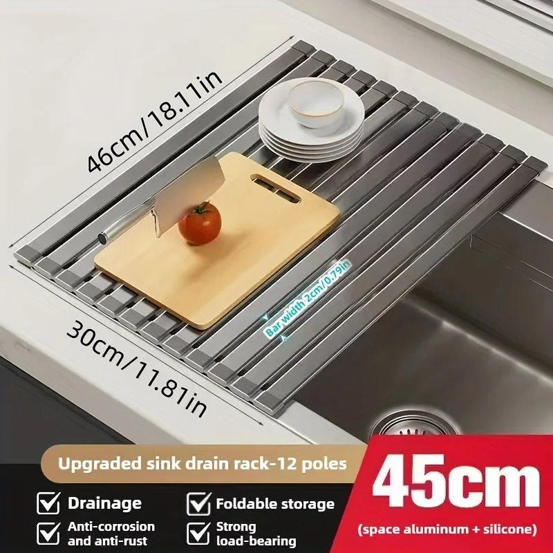 Space-Saving Rollable Drain Shelf for Kitchen Sink