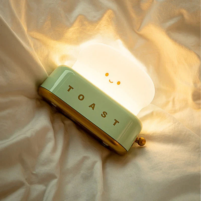 Toast Night Light LED Bedside Desk Lamp USB Rechargeable Cute Bedroom Gift