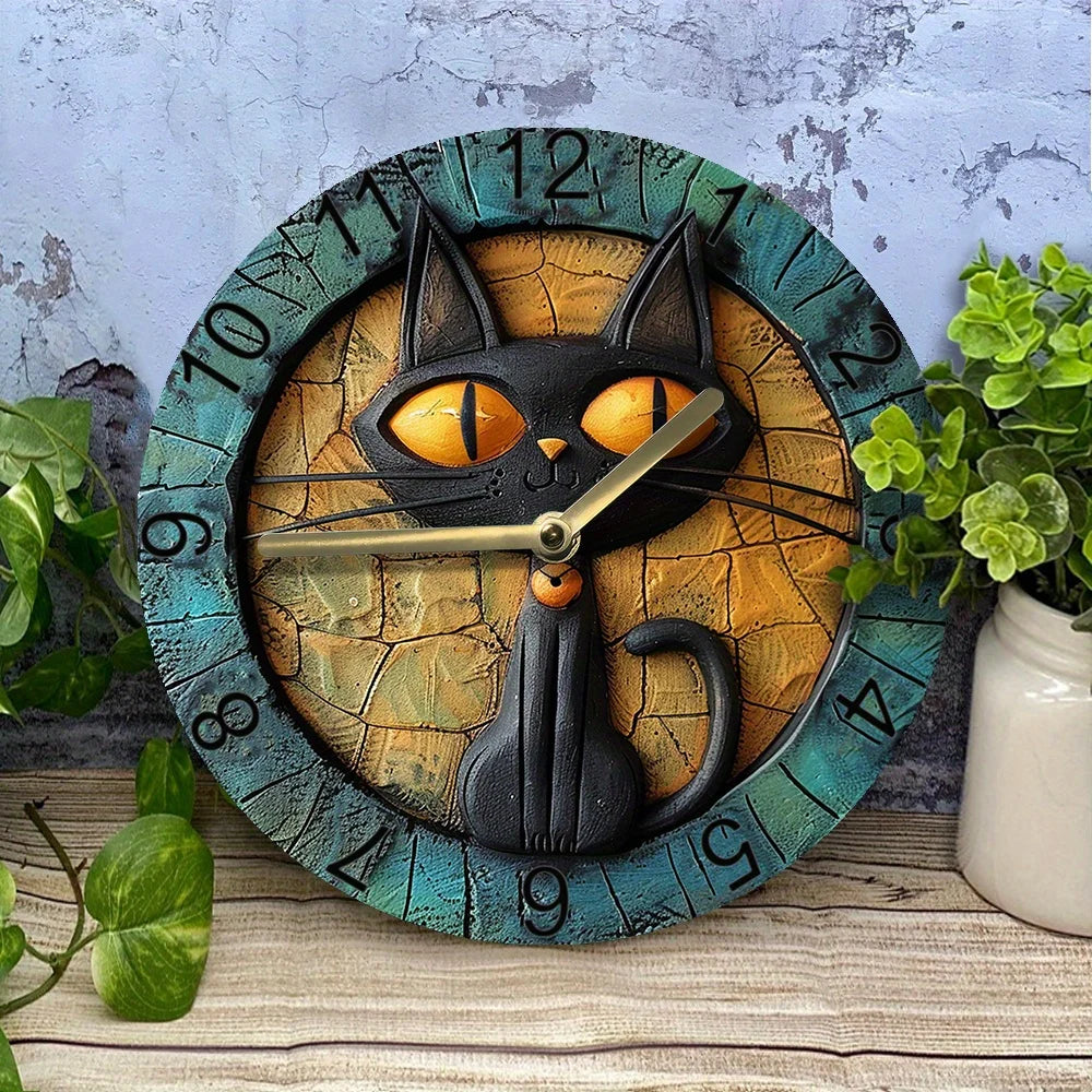 Cat Motif Wall Clock – Elegant Aluminum Design Wall Clock for Living Room, Kitchen, and Office