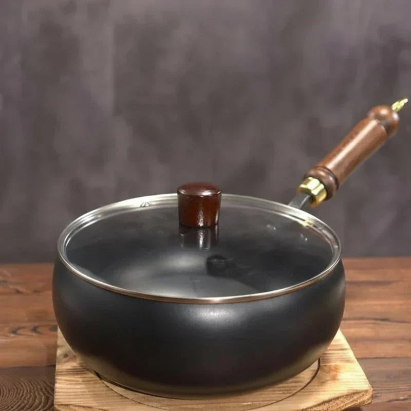 HeritageCraft Hand Forged Cast Iron Skillet with Wooden Handle (24/28 cm)