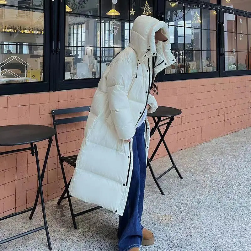 Women’s Long Hooded Down Coat | Lightweight Insulated Puffer | Oversized Fit | Warm Winter Outerwear