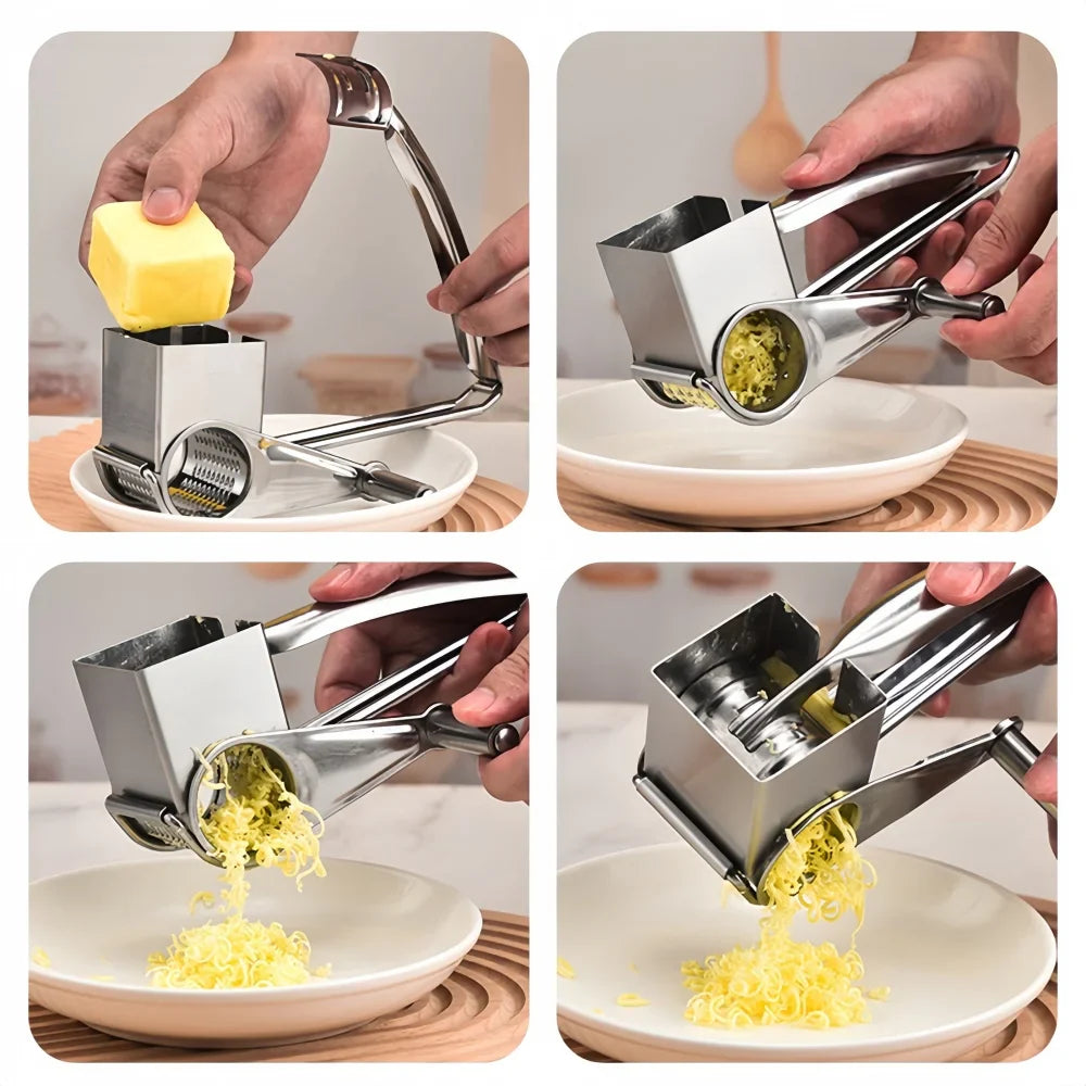 Hand Crank Rotary Grater in Stainless Steel for Cheese and Vegetables