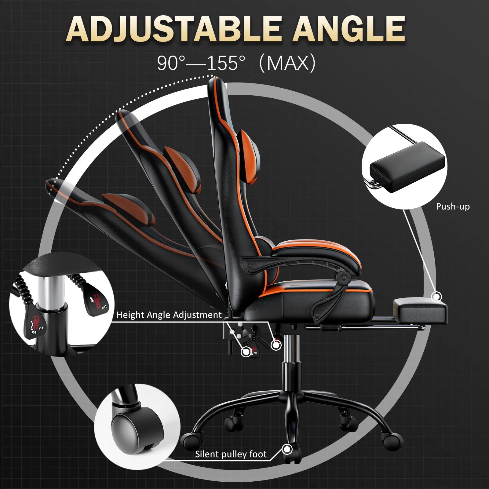 Ergonomic Reclining Gaming Chair with Footrest and PU Leather