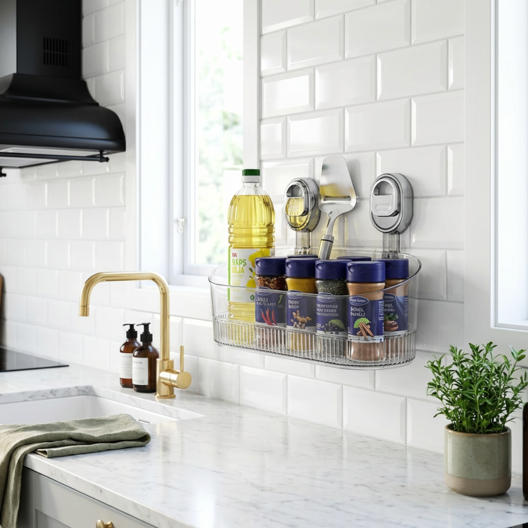 No-Drill Adhesive Shelf for Effortless Kitchen and Bathroom Storage