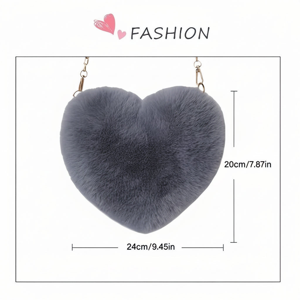 Chic Heart-Shaped Crossbody Bag in Soft Faux Fur