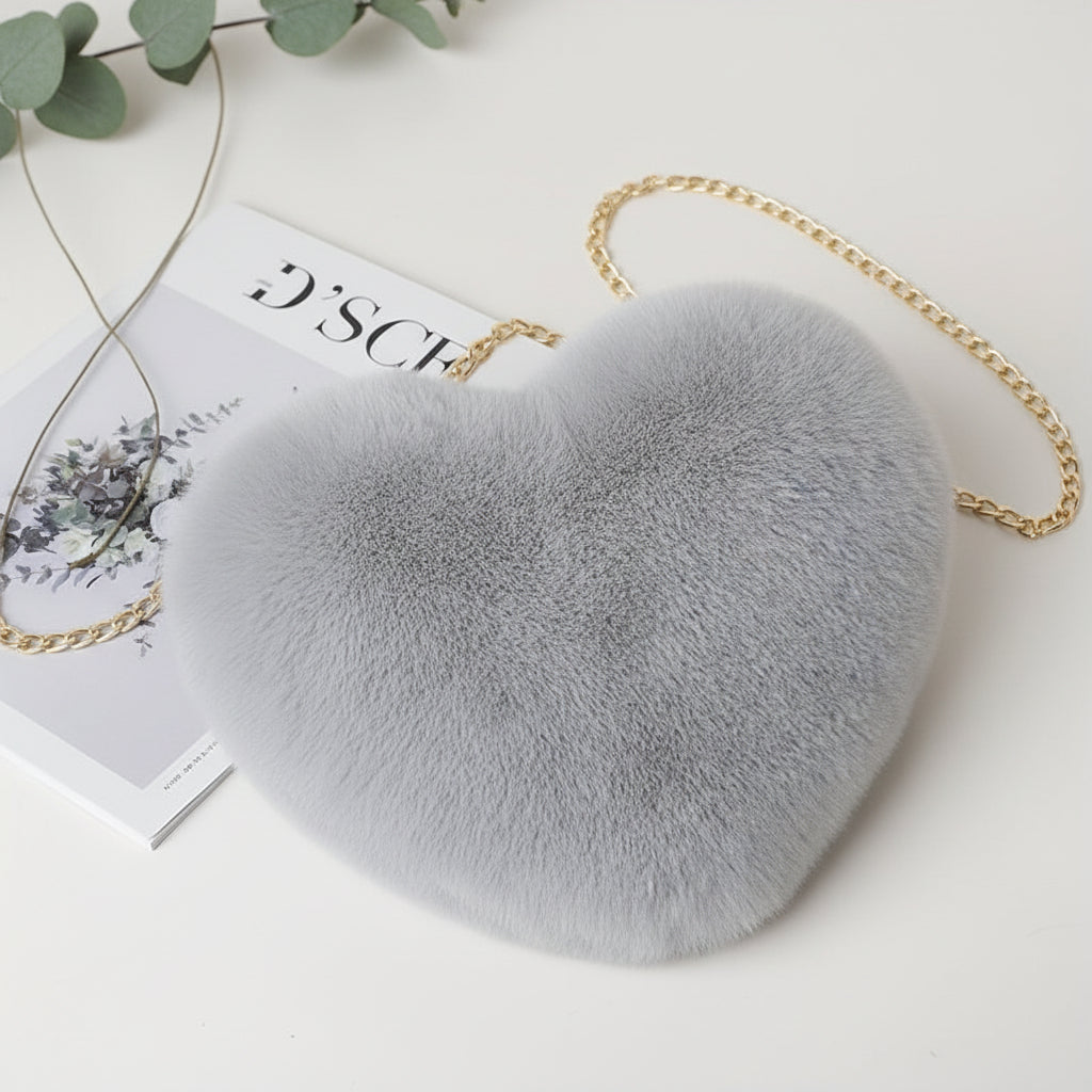 Chic Heart-Shaped Crossbody Bag in Soft Faux Fur