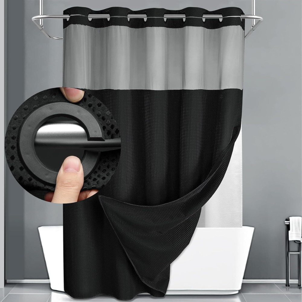 Stylish Double-Layer Shower Curtain with Waffle Texture
