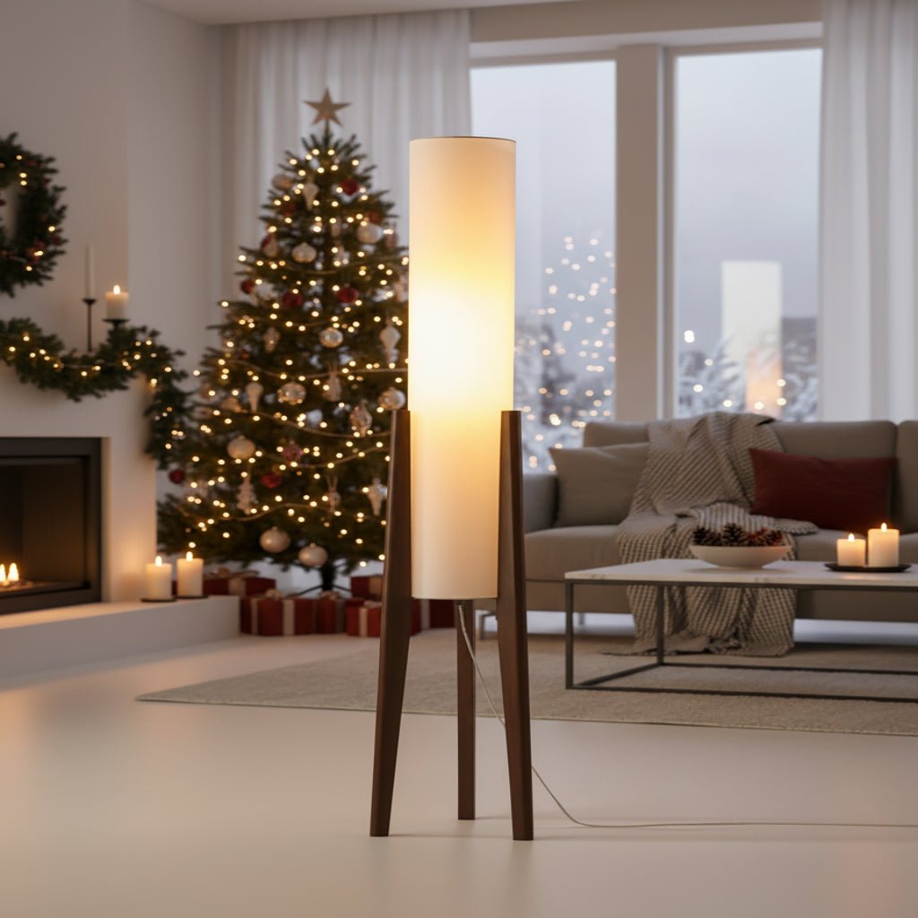 Dimmable LED Floor Lamp with Walnut Base in Scandinavian Style