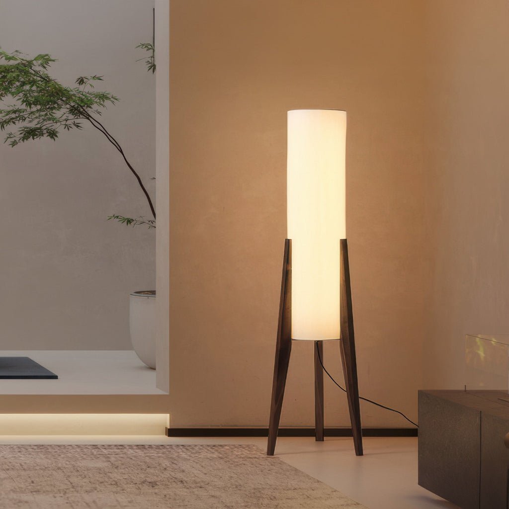 Dimmable LED Floor Lamp with Walnut Base in Scandinavian Style