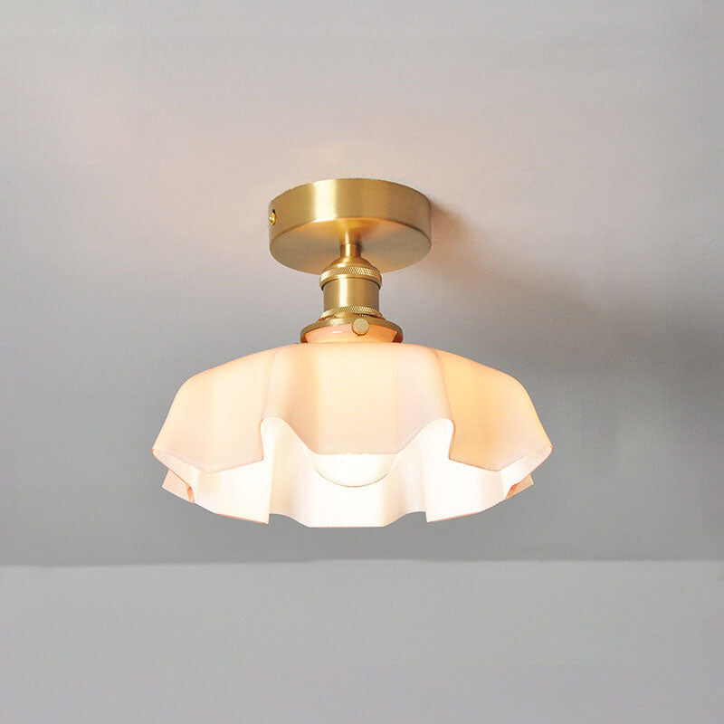 Taavita Vintage Ceiling Light in Cream Glass with Copper Flower Pattern