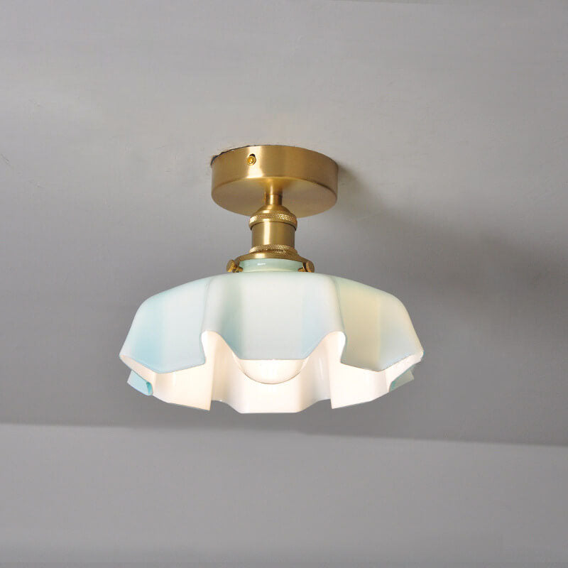 Taavita Vintage Ceiling Light in Cream Glass with Copper Flower Pattern