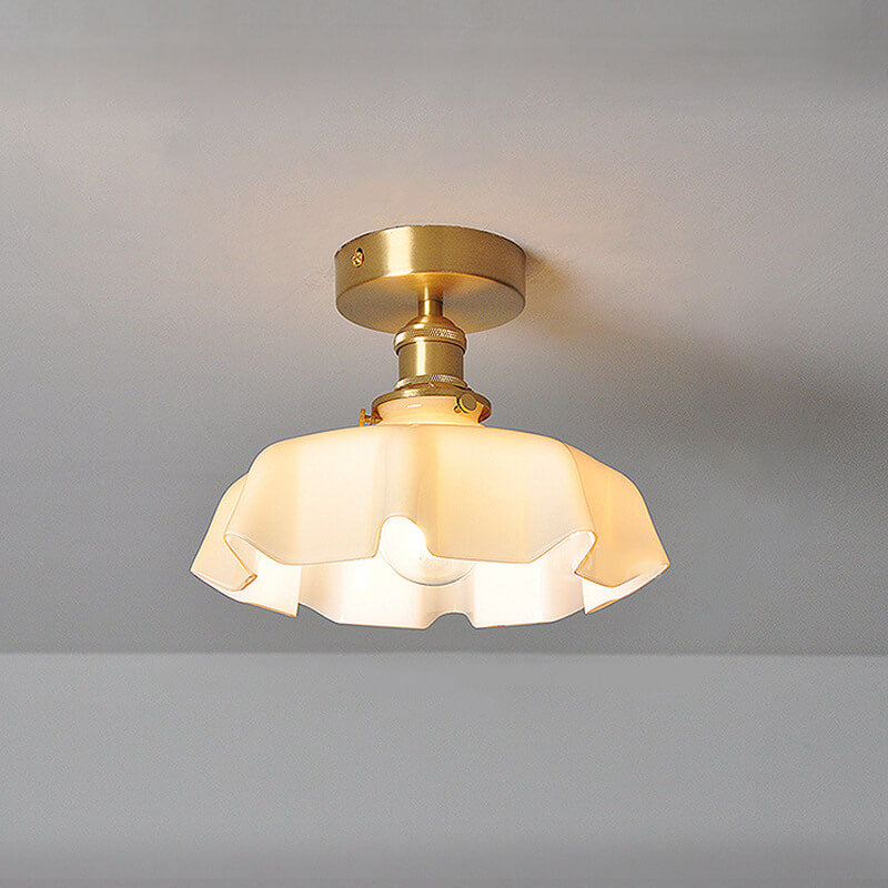 Taavita Vintage Ceiling Light in Cream Glass with Copper Flower Pattern