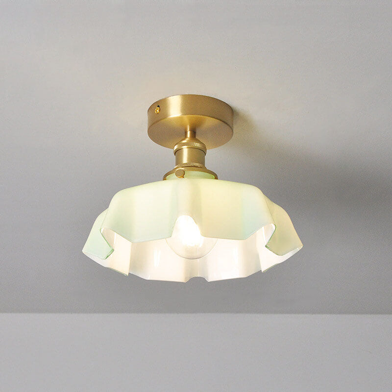 Taavita Vintage Ceiling Light in Cream Glass with Copper Flower Pattern