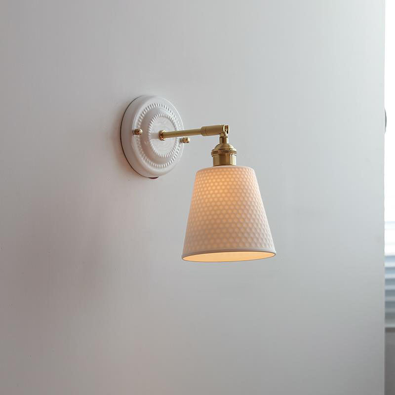Taavita Vintage Wall Lamp made of Brass with 1 Ceramic Light - Modern Design in White and Copper, for Night/Living Room/Bedroom/Office, 110 V-240 V